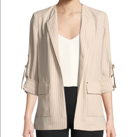 Calvin Klein soft striped beige blazer jacket 0 - Picture 7 of 7
